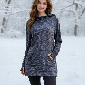 Calvin Klein Performance Hooded Pullover Longline Tunic Thumbholes Fleece (Sz M)